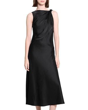 Theory Twist Shoulder Satin Midi Dress - Black