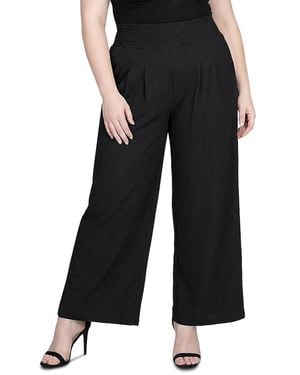 Standards & Practices Plus High Rise Smocked Waist Wide Leg Palazzo Pants - Black