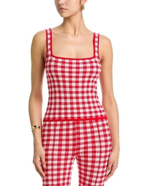 Aqua Gingham Knit Top - Red