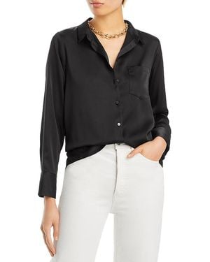 Aqua Satin Button Front Blouse - Black