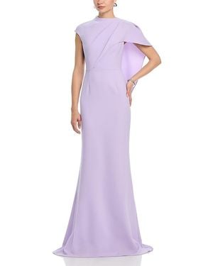 Teri Jon Crepe Asymmetrical Side Drape Cape Gown - Purple