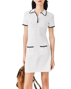 Maje Knit Polo Dress With Crochet - White