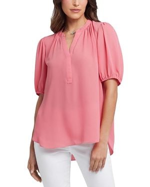 NYDJ Floral Split Neck Draped Top - Pink
