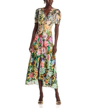 Saloni Lea Silk Dress - Green