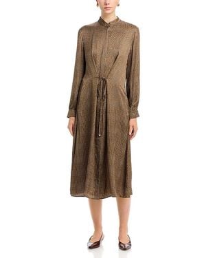 Herno Check Print Tie Waist Satin Dress - Brown