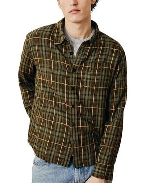 Corridor NYC Crinkle Plaid Cotton Blend Shirt - Green