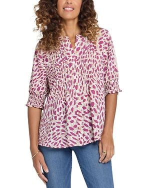 NYDJ Floral Print Pleated Peasant Top - Red