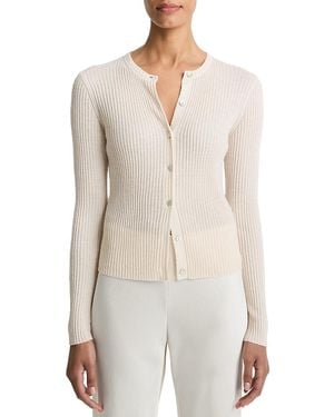 Vince Cashmere & Silk Ribbed Cardigan - White