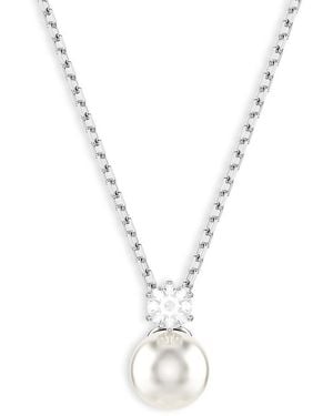 Swarovski Matrix Crystal & Imitation Pearl Pendant Necklace, 14.87-17.75 - Metallic