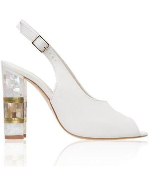 freya rose Zara Slingback Peep Toe Pearl Heel Sandal - White