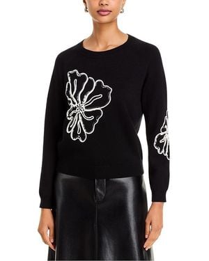Tahari Embroidered Floral Crewneck Sweater - Black
