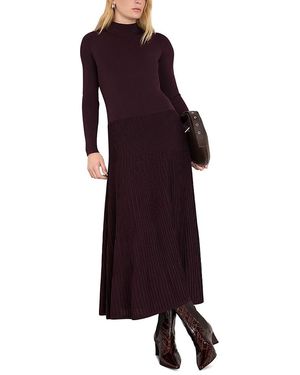 Whistles High Neck Pleat Skirt Dress - Purple