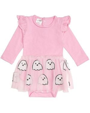 Sweet Wink Ghost Sequin Halloween Long Sleeve Tutu Bodysuit - Pink