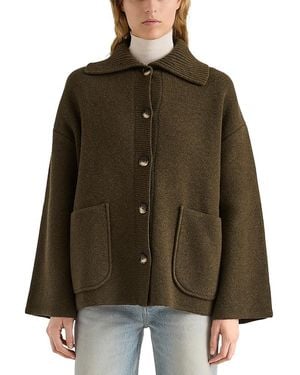 Proenza Schouler Nelly Merino Wool Collared Sweater Jacket - Brown