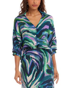 Karen Kane Lantern Sleeve Button-Front Top - Blue