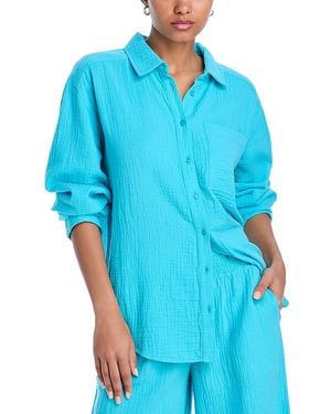 Echo Gauze Boyfriend Shirt Swim Cover-Up - Blue