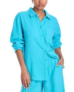 Echo Gauze Boyfriend Shirt Swim Cover-Up - Blue