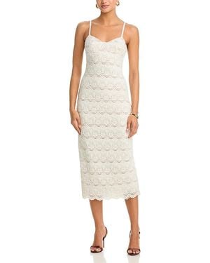 Aqua Scallop Stretch Lace Midi Dress - White