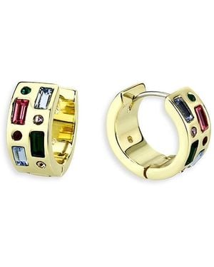 Aqua Scattered Stone Huggie Hoop Earrings - Metallic