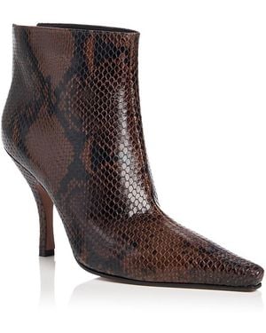 Paris Texas Rose Snake Embossed Ankle Booties - Brown