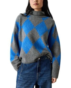 Whistles Wool Argyle Round Neck Sweater - Blue