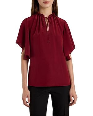 Santorelli Guita Flutter Sleeve Silk Blouse - Red