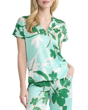 Ming Wang Floral Printed Crepe De Chine Top - Green