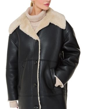 Whistles Luella Faux Fur Trim Coat - Black
