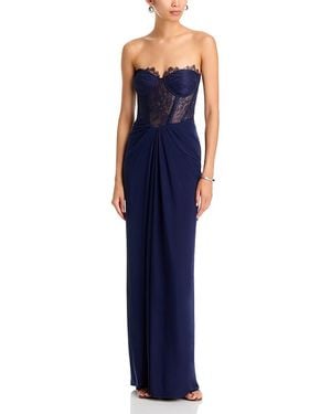 BCBGMAXAZRIA Lace Jersey Floor Sweeping Gown - Blue