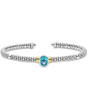 Lagos Sterling Signature Caviar Topaz Mini Versa Cuff Bangle Bracelet - White