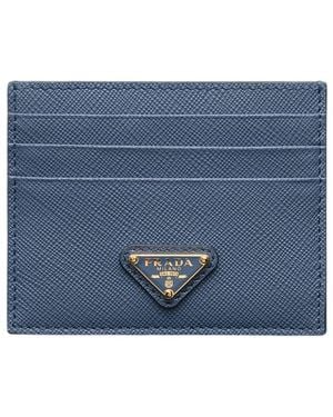 Prada Saffiano Leather Card Holder - Blue