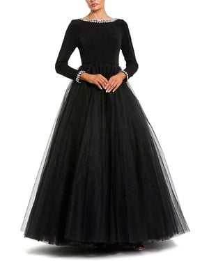 Mac Duggal Embellished Jersey Long Sleeve Ballgown With Tulle Skirt - Black