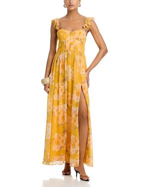 Aqua Floral Bustier Maxi Dress - Metallic