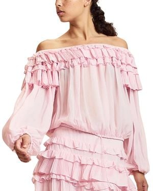 Cynthia Rowley Off Shoulder Ruffle Blouse - Pink