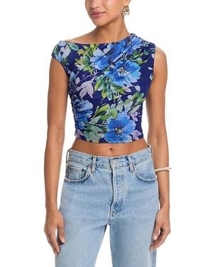 Aqua Floral Mesh Top - Blue