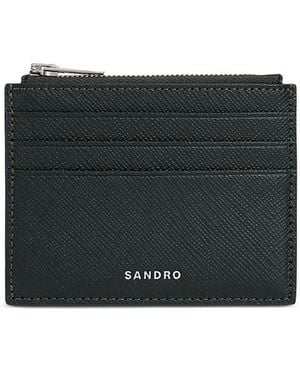 Sandro Synthetic Leather Zip Logo Card Holder - Black