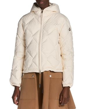 Moncler Arvouinne Hooded Triangle Quilted Short Down Jacket - Natural