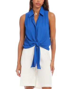 Karen Kane Sleeveless Tie Front Top - Blue