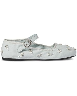 Miu Miu Crystal Embellished Mary Jane Ballerinas - White