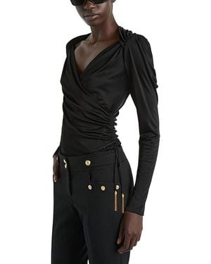 Balmain Draped Flowing Jersey Top - Black