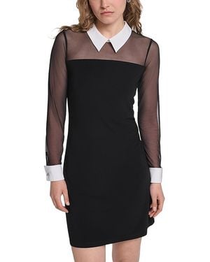 KARL LAGERFELD Collared Long Sleeve Mesh Dress - Black