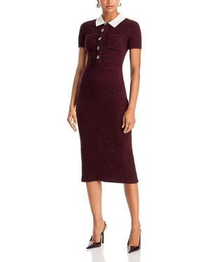 Self-Portrait Textured Knit Contrast Collar Midi Dress