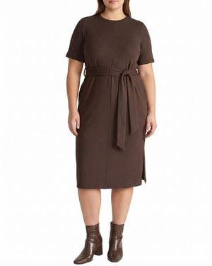 UNIVERSAL STANDARD Plus Travelknit Belted Dress - Brown