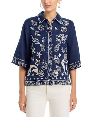 Johnny Was Meri Kimono Sleeve Linen Shirt - Blue