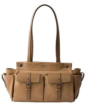 Prada Route Medium Leather Tote Bag - Natural