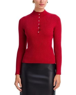 Tahari Mock Neck Rib Knit Sweater - Red