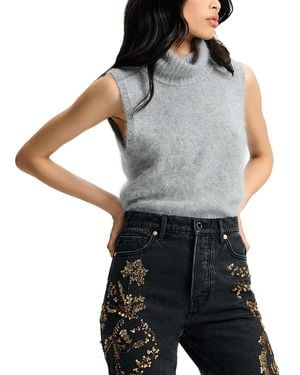 Veronica Beard Mazzy Brushed Cashmere Sleeveless Sweater - Gray