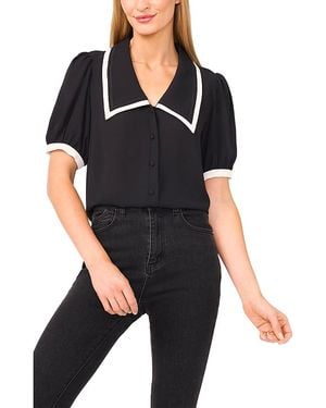 Cece Puff Sleeve Point Collar Top - Black