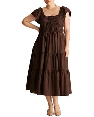 Estelle Alana Smocked Midi Dress - Brown