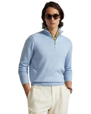 Polo Ralph Lauren Cotton Quarter Zip Mockneck Sweater - Blue
